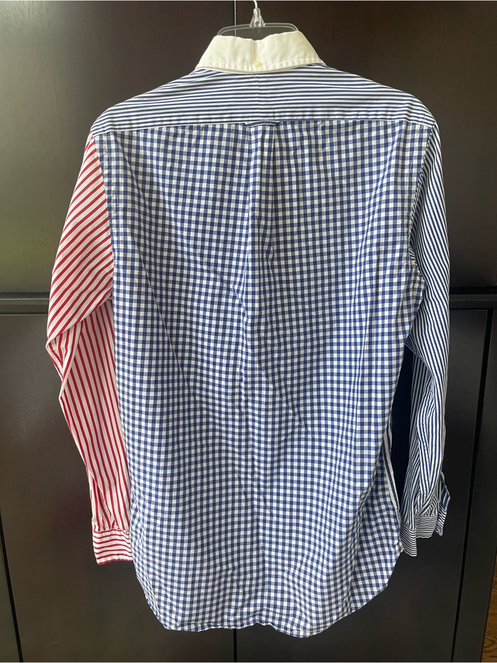 Ralph Lauren Red & Blue Vertical Stripe Button-Down Shirt with White Collar - Picture 2 of 6